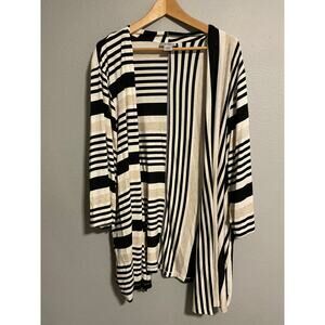 Catherines Women Cardigan 4X Striped Stretch Open Front 3/4 Sleeve Duster Modern